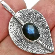 Blue Labradorite Checker - Madagascar 925 Sterling Silver Pendant Jewelry P-1218
