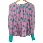 Flora Kung NWT $290 Pink Mint Green Cube Print Silk Chiffon Bellowy Blouse Top 4