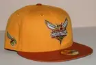 59Fifty New Era Fitted Hat CHARLOTTE HORNETS Cap GOLD RUST Size 7 1/2 *K9