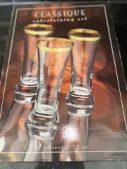 VINTAGE Classique CIRCLEWARE 12 Oz Gold Etching Pilsner 6 GLASS SET New Boxed