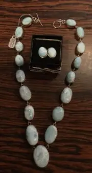 GORGEOUS STERLING LARIMAR NECKLACE & EARRINGS SET! NEVER WORN! BELOW COST!