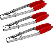 Atelierate Small Tongs with Silicone Tips 7 Inch Kitchen Tongs – Set of 3 - Perfect for Serving Food, Cooking, Salad, Grilling Red