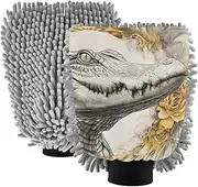 XYMZR Absorbent Microfiber Car Wash Mitt Crocodile Floral, Funny Cute Anime Scratch Free for Cars Cleaning, Home Cleaning Mitts, 2 Pack, 10.24” L x 7.09” W
