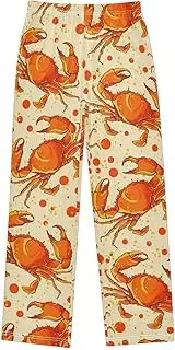 [ZZXXB] Retro Crab Polka Dot Boys Long Pants Soft Trousers Elastic Waist Kids Lounge Bottoms with Pockets S-XL