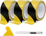 "Hazard Safety Warning Stripe Tape,2 Inch x 36 Yards Black & Yellow Caution Band Roll Bulk Waterproof Barricade Hazard Band Self - Adhesive Tape for Floor, Ribbon for Floor, Walls, Pipes, Equipment Marking [Pack of 3]