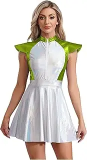 [Choomomo] Women Halloween Alien Cosplay Costume Outer Space Costume Cute Cap Leotard Sleeve Aline Dress Outfits