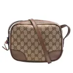 【GUCCI 古馳】經典GG LOGO緹花布牛皮飾邊肩背相機包(棕色449413-KY9LG-8610)