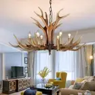 Retro Rustic Deer Horn Antler Resin Pendant Light Lodge Chandelier Ceiling Lamp