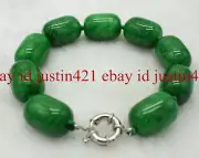Natural 13x18mm Huge Green Column Jadeite Gemstone Beads Bracelet 7.5'' AAA+