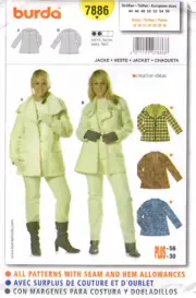 Semi-fitted Jacket Burda Style Pattern Sizes 18 - 30 UNCUT