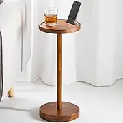 BLUEWEST Pedestal Side Table, Acacia Weighted Base Drink Table, Small Round Side Table (1)