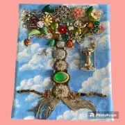 FRAMED JEWELRY ART OOAK Recycle Upcycle Vintage Tree Nature Dog Swing 8 X10
