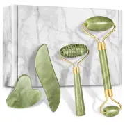 4-pcs Jade Roller & Gua Sha Set, Roller Massager with Gua Sha Scraping Tool, ...