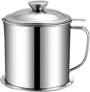 Kimilx Oil Strainer Pot Grease Can 1.3L/44 oz Food Strainer Stainless Steel Oil Storage Container with Fine Mesh Strainer Dust-Proof Lid Non-Slip Tray for Storing Frying Oil & Cooking Grease