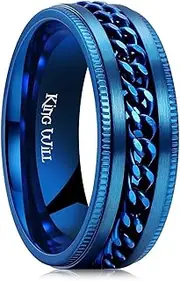 [King Will] Intertwine 8mm Spinner Ring Black/Blue/Silver Edge Serrated/Edge Polished Stainless Steel Fidget Ring Anxiety Ring for Men, Z+3(72.3mm), Stainless Steel, No Gemstone