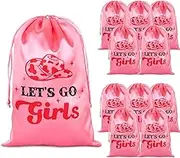 12 Pack Lets Go Girls Party Favor Bags, Hot Pink Cowgirl Bachelorette Hangover Survival Recovery Kit Bags with Drawstring, Lets Go Girls Bridal Shower, Wedding Engagement Party Favors Supplies
