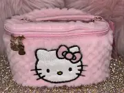 Hello Kitty Plush Pink Sequin Face Train Case Makeup Bag Cosmetic Bag Sanrio NWT