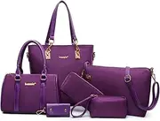 [RainboSee] Women Handbag and Purse 6Pcs Tote Satchel Top Handle Crossbody Shoulder Bag Clutch Wallet Key Case