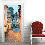 Door Stickers Leaning Tower of Pisa Door Stickers Vintage Street Home Bedroom Decor Wallpaper Decal PVC Waterproof(E,85x215cm)