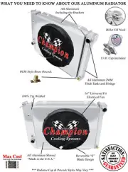 Atom Champion 2 Row Radiator, 16" Fan and Shroud for 1967 1968 Ford Thunderbird (for: Ford)