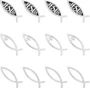 12Pcs Small Silver Jesus Fish Decal Sticker Acrylic Cross Fish Auto Emblem Waterproof Love Peace Car Stickers Self-Adhesive Decals