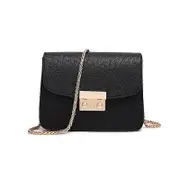 Women Push Lock Crossbody Evening Bag Wedding Purse Cocktail Prom Handbag Party Clutch Chain Strap Black