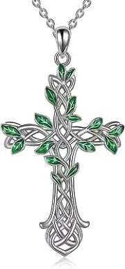 Tree of Life Religious Cross Pendant Necklace Sterling Silver Gift for Women Men