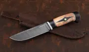 Knife Barracuda-2 Damascus steel handle black hornbeam birch carved