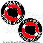 POLAND SCUBA DIVING Flag-Polish Map Shape Circular Stickers, Decals 75mm (3") x2