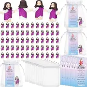 Barydat 75 Sets Mini Jesus Figurines Easter Toys Little Tiny Jesus Figures with Prayer Scripture Cards and Organza Bags Religious Gifts Party Favors for Church Hide Sunday School Baptism(Purple)