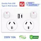 Double Pole FAST Charge 3.6amp USB Type-C Two Power Point GPO Wall Outlet Supply