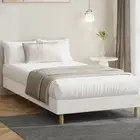 Oikiture Bed Frame King Single Size Bed Base White Boucle