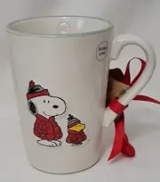 Rae Dunn Peanuts Snoopy & Woodstock Let It Snow Mug White Christmas Coffee Cup