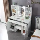 White Dressing Table Stool Set Makeup Lighting Mirror Vanity Desk Cabinet Wood