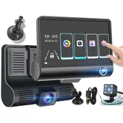 3 Channel Touchscreen Dash Cam Front and Rear with Monitor Reversing Camera