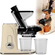60dB(a) Slow-Speed Masticating Juicer, Fruit and Vegetable Fresh Juicer with Pure Juice Rate ≥97%, 100W + Pomace Separation + 7-Stage Pressing Screw + Metal-Free Blade + Removable Parts,Beige