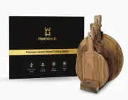 Homwoody Acacia Wood Cutting Board with handle/Cheese Board-(Set 3) Acacia Cu...