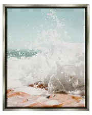 Splashing Sandy Beach Sea Foam Framed Floater Canvas Wall Art by Krista Broadway