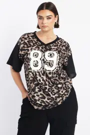 Black Animal Print Graphic Print Leopard Sport Top