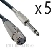 5 Pack Lot 6ft XLR 3-Pin Female to 1/4" Mono Shielded Microphone Mic Audio Cable
