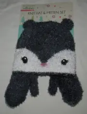 NEW critter hat & mitten set girls' one size 4 5 6 7 NWT gray chipmunk