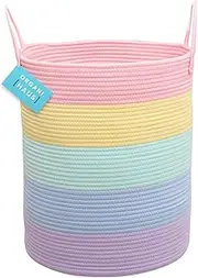 OrganiHaus Rainbow Large Cotton Rope Storage Basket 38x45cm, Kids Laundry Hamper for Girls Room Decor, Toy Bin, Panier Rangement, Baskets Storage Organization