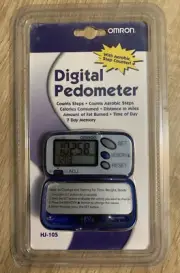 Omron HJ-105 Blue Digital Pocket Pedometer Step/Calorie/Mile Counter New Sealed