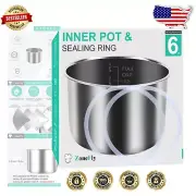 6Qt Instant Pot Inner Pot Set - Stainless Steel Pot & Silicone Sealing Rings