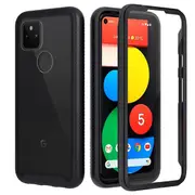 Google Pixel 5 Military Grade Shockproof Clear Heavy Duty Case Bumper Drop Protection Tough Cover (Black)
