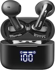 [TOZO] T21 Wireless Earbuds Bluetooth Headphones Semi in Ear with LED Digital Display, Dual Mic Call Noise Cancelling with Wireless Charging Case IPX8 Waterproof for Phone Laptop Black