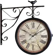 Outdoor Double Sided Clock Waterproof Hanging Clock for Patio, Garage, Outdoor Area Antique Look Train Station Clock Two Sided Clock for Indoors