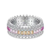 ANYCO Ring Silver Colored Cubic Zirconia Eternity Ring Multi Colors CZ Wedding Bands Rings For Women