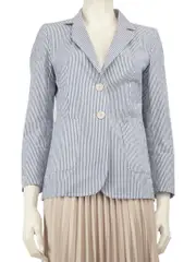 Grey Striped Single Breasted Blazer