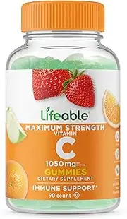 Vitamin C - Great Tasting Natural Flavor Gummy Supplement - Vegetarian GMO-Free Chewable Vitamins - for Immune Support - 90 Gummies (1050 mg)